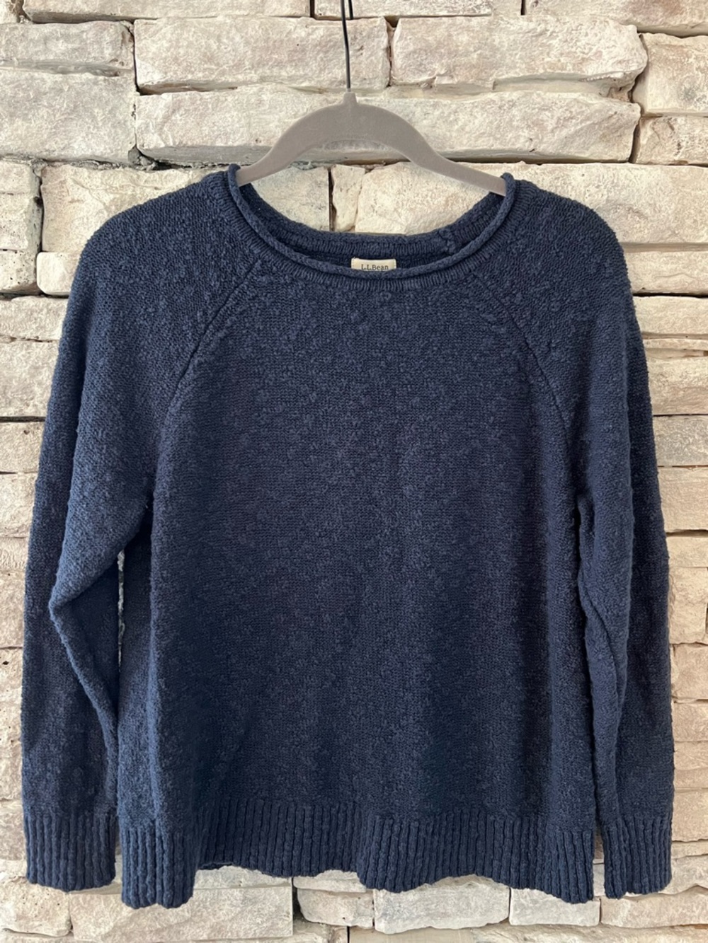 L.L. Bean Navy Textured Crewneck Sweater